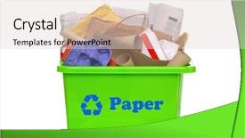  Presentation with bin - Presentation consisting of recycle symbol - photo of a green paper background and a lemonade colored foreground