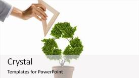  Presentation with hand holding plant - Cool new PPT layouts with recycle symbol and human backdrop and a white colored foreground