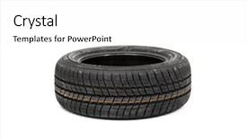  Presentation with tyre - Slides with recycled tires - new tyre isolated on white background and a white colored foreground