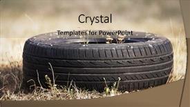  Presentation with tire - Slides with recycled tires - old tire polluting the nature background and a coral colored foreground