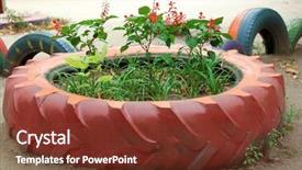  Presentation with tire - Presentation theme enhanced with recycled tires - old tire used as flowerbed background and a  colored foreground