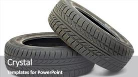  Presentation with winter and new beginnings - Presentation theme featuring recycled tires - set of new winter tyres background and a dark gray colored foreground