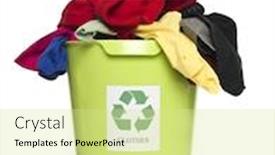  Presentation with recycle glass waste for recycling - PPT theme with recycling-bin-with-clothes background and a blonde colored foreground