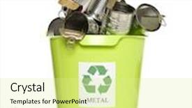  Presentation with metal recycling - Presentation design consisting of recycling bin with metal products background and a blonde colored foreground