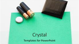  Presentation with solar cell - Amazing theme having recycling energy power environment and ecology concept - close up of alkaline batteries and solar cell backdrop and a seafoam green colored foreground