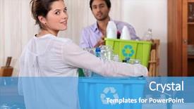  Presentation with plastic - Amazing PPT theme having recycling furniture - man and woman preparing backdrop and a teal colored foreground