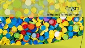  Presentation with plastic recycling - Slide deck featuring recycling pet - colorful plastic caps top view background and a yellow colored foreground