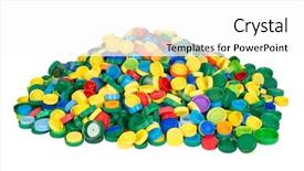  Presentation with plastic recycling - Beautiful PPT layouts featuring recycling pet - heap of plastic caps isolated backdrop and a white colored foreground