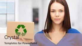 Presentation with recyclable - PPT layouts having recycling pictures - picture of attractive businesswoman background and a  colored foreground