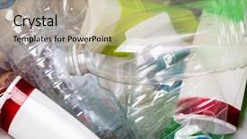  Presentation with bottles - Slide set enhanced with recycling pictures - picture of utilized plastic bottles background and a  colored foreground