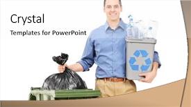  Presentation with bin - Amazing slide deck having recycling plastics - man holding a recycle bin backdrop and a white colored foreground