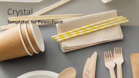  Presentation with eco friendly - Beautiful slide set featuring recycling-tableware-and-eco-friendly backdrop and a mint green colored foreground