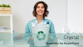  Presentation with plastic waste recycling - Slide deck having recycling-waste-sorting-and-sustainability background and a light blue colored foreground