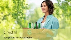  Presentation with waste glass - PPT theme with recycling-waste-sorting-and-sustainability background and a yellow colored foreground