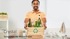  Presentation with waste glass - PPT theme enhanced with recycling-waste-sorting-and-sustainability background and a soft green colored foreground
