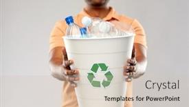  Presentation with plastic waste recycling - PPT layouts with recycling-waste-sorting-and-sustainability background and a soft green colored foreground