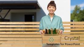  Presentation with waste glass - PPT layouts enhanced with recycling-waste-sorting-and-sustainability background and a coral colored foreground