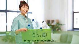  Presentation with plastic waste recycling - PPT theme enhanced with recycling-waste-sorting-and-sustainability background and a seafoam green colored foreground