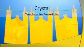  Presentation with rope - PPT theme having recyle food waste - cellophane bags hanging on rope background and a light blue colored foreground