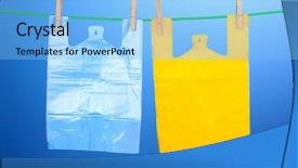  Presentation with blue food - PPT layouts featuring recyle food waste - cellophane bags hanging on rope background and a light blue colored foreground