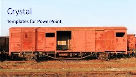  Presentation with train - Beautiful PPT theme featuring recyling construction waste - abandonned train backdrop and a sky blue colored foreground
