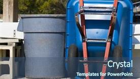  Presentation with wheel - Presentation enhanced with recyling construction waste - large trash can and wheel background and a ocean colored foreground