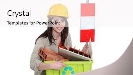 Presentation with recycling - PPT theme enhanced with recyling construction waste - tradeswoman taking out the recycling background and a  colored foreground
