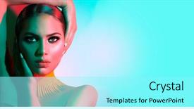  Presentation with studio lights - Slide deck consisting of red - high fashion model woman background and a arctic colored foreground