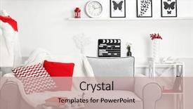  Presentation with living room - Presentation design with red - modern living room interior background and a coral colored foreground