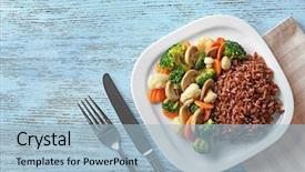  Presentation with brown rice - Cool new presentation theme with red - plate with tasty brown rice backdrop and a light blue colored foreground