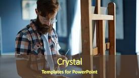  Presentation with contemporary art - Slide set consisting of portrait of contemporary artist red background and a tawny brown colored foreground