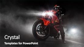  Presentation with motorcycle - PPT theme featuring red - supersport motorcycle driver at night background and a dark gray colored foreground