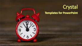  Presentation with old clock time antique - Amazing PPT layouts having red alarm clock on wooden backdrop and a wine colored foreground