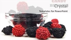  Presentation with gummy candy - PPT theme enhanced with red and black gummy candy berries on a pure white background with space for text background and a white colored foreground