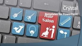  Presentation with hair salon - PPT layouts with red and blue hair salon key on keyboard background and a gray colored foreground