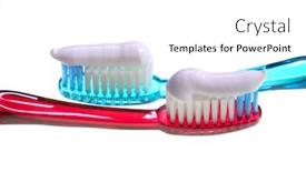  Presentation with red white blue - Audience pleasing slide set consisting of red and blue toothbrush with paste isolated on white backdrop and a white colored foreground