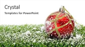  Presentation with golden christmas - Amazing slide set having red and golden christmas ball on the grass with snow backdrop and a white colored foreground