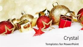  Presentation with gold red - Colorful slide deck enhanced with red and golden christmas balls backdrop and a sky blue colored foreground