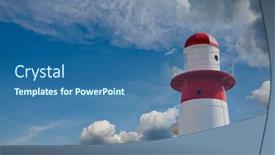 Presentation with red white blue - Cool new slides with red-and-white-lighthouse-against backdrop and a ocean colored foreground