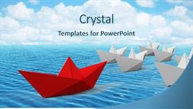  Presentation with closeup of a paper boat - Colorful PPT layouts enhanced with red and white paper boats backdrop and a sky blue colored foreground
