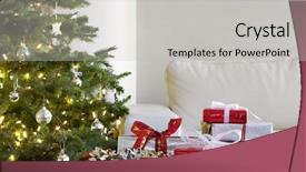  Presentation with christmas presents - Colorful PPT theme enhanced with red and white presents backdrop and a light gray colored foreground