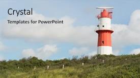  Presentation with lighthouse - PPT layouts consisting of red and white striped lighthouse at borkum beach background and a light blue colored foreground