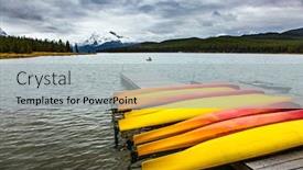  Presentation with lake - Cool new slide deck with red-and-yellow-canoes-dry backdrop and a light gray colored foreground