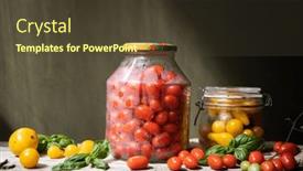  Presentation with cherry - Theme featuring red-and-yellow-cherry-tomatoes and a tawny brown colored foreground