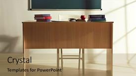  Presentation with school apple - Beautiful slide deck featuring red apple at classroom backdrop and a coral colored foreground