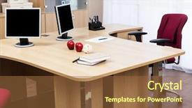  Presentation with desk - Colorful slides enhanced with red apple seat - monitors on a desk backdrop and a tawny brown colored foreground