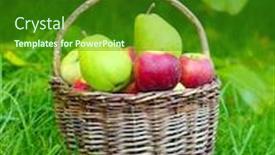  Presentation with green apples - Slide set enhanced with red apples and green pears in the basket - autumn at the rural garden background and a forest green colored foreground