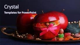  Presentation with fruits - Cool new PPT layouts with red apples stuffed with dried fruits on metal tray on color wooden table and dark background backdrop and a wine colored foreground