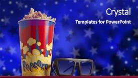  Presentation with popcorn - PPT theme featuring red armchair cinema blockbuster background and a navy blue colored foreground
