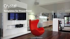  Presentation with apartment - Colorful PPT theme enhanced with red armchair in modern apartment backdrop and a gray colored foreground